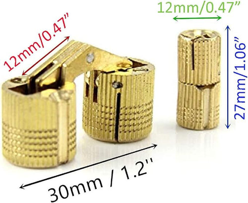 12 Pcs 12mm Brass Barrel Hinges Hidden Invisible Cabinet Furniture Hinges Concealed 180 Degree Opening Angle