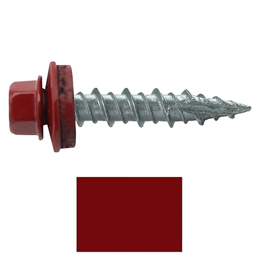 Metal Roofing Screws: (2500) 10 x 1 Dark Red Hex Head Sheet Metal Roof Screw. Self Starting Metal to Wood siding Screws. EPDM Washer. Colored Head 10X1 MRS CASE
