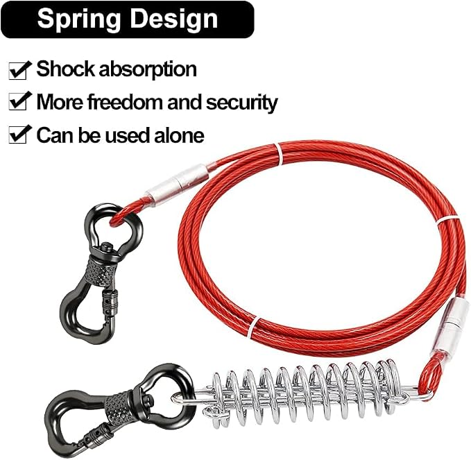XiaZ Dog Tie Out Cable, 50ft Trolley Runner Cable for Dogs up to 200lbs，Heavy Duty Dog Lead for Yard, Camping, Outdoor, with 10ft Pulley Runner Line with Spring