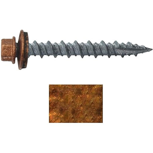 10 x 1-1/2" Copper Metal Roofing Screws - Hex Washer Head- Self-Starting/Tapping - EPDM Washer. 1 x 250 Count Bag - 250 Screws