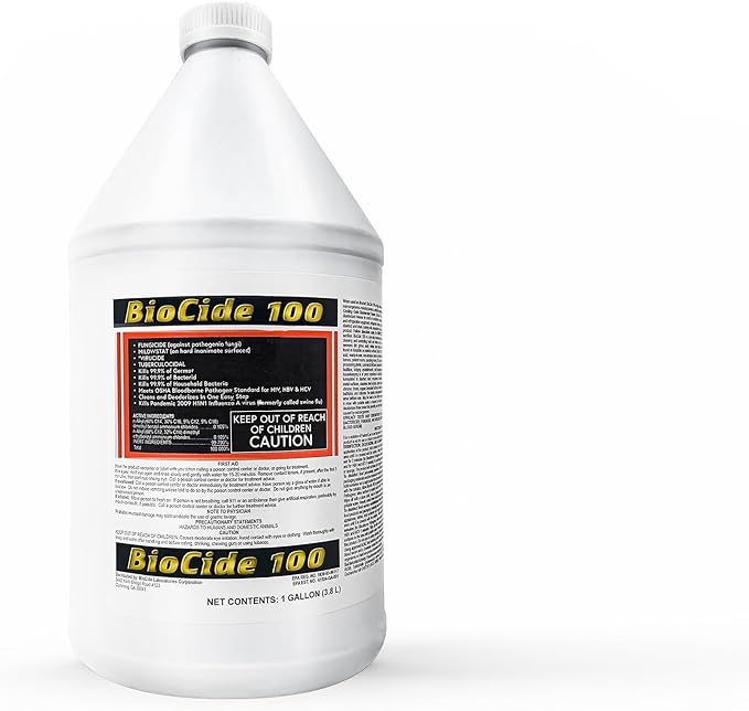 Bio Cide Laboratories BioCide 100 - Multi-Purpose Cleaner and Disinfectant Spray - Professional Grade Bacteria, Virus Mildew, and Fungi Remover - 1-Gallon - Bottle