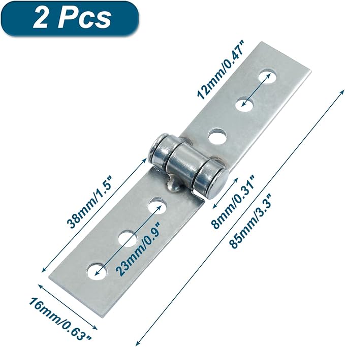 2Pcs 3 inch Folding Butt Hinges, Stainless Steel Door Window Hinges (6 Holes)