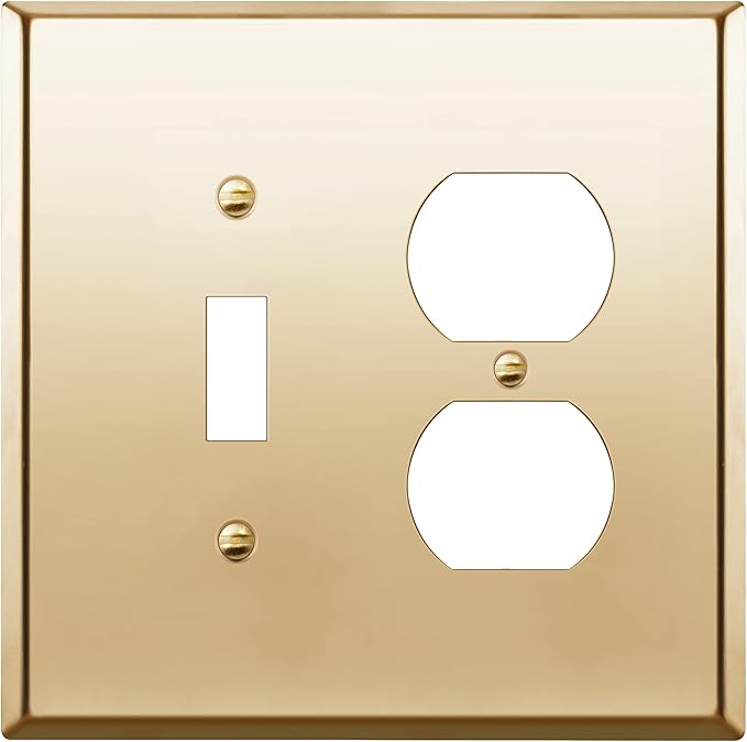 ENERLITES Combination Toggle Switch and Duplex Receptacle Metal Wall Plate, Outlet Cover, Corrosion-Resistant, Mid-Size 2-Gang 4.88" x 4.92", Stainless Steel 201, 771121M-PB, Polished Brass