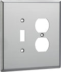Bates- 2-Gang Combination Wall Plate, 5.5"x 5.5"/Over-Size, Silver, Stainless Steel Toggle Light Switch/Duplex Receptacle Outlet, 2 Gang Wall Plate for Electrical Outlets, Double Outlet Cover Plate