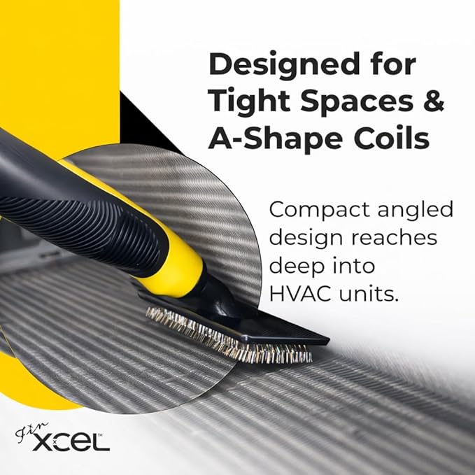 Coil Cleaning Brush for HVAC & AC – Evaporator & Condenser Coil Cleaner Tool, 135° Stainless Steel Pins, Heavy-Duty for Tight Spaces, Safe for Delicate Fins, ACME Pole Compatible