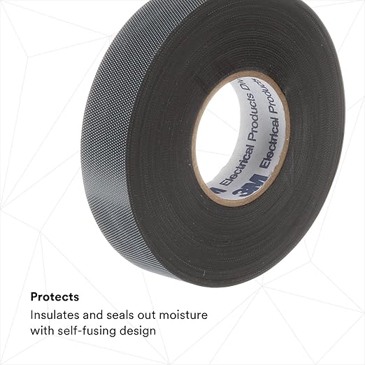 3M Temflex Rubber Splicing Tape 2155, 1-1/2 in x 22 ft, General Purpose Self-Fusing Electrical Insulating Tape, Black, HT002001119, 1 Roll