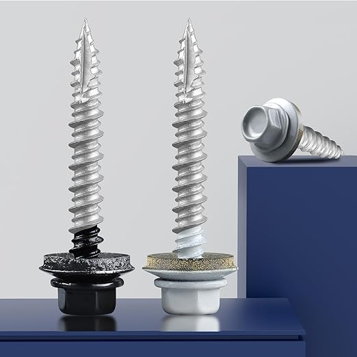 Metal Roofing Screws #10 × 1 1/2 Inch, 220pcs White Ruspert Coating Hex Head Sheet Metal Roof Screws, Self Starting Metal to Wood Siding Screw, EDPM Rubber Washers