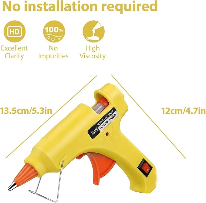 Mini Hot Glue Gun 10pcs Glue Stick Hot Glue Gun Set For Quick Repair Artist DIY Art Home 20w Yellow