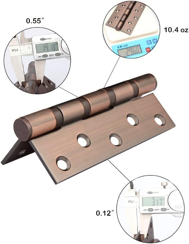 2 Pcs 5" Stainless Steel Ball Bearing Door Hinges with Square Corner for Heavy Duty Wood Door,Silver 1/8 Inch Thickness