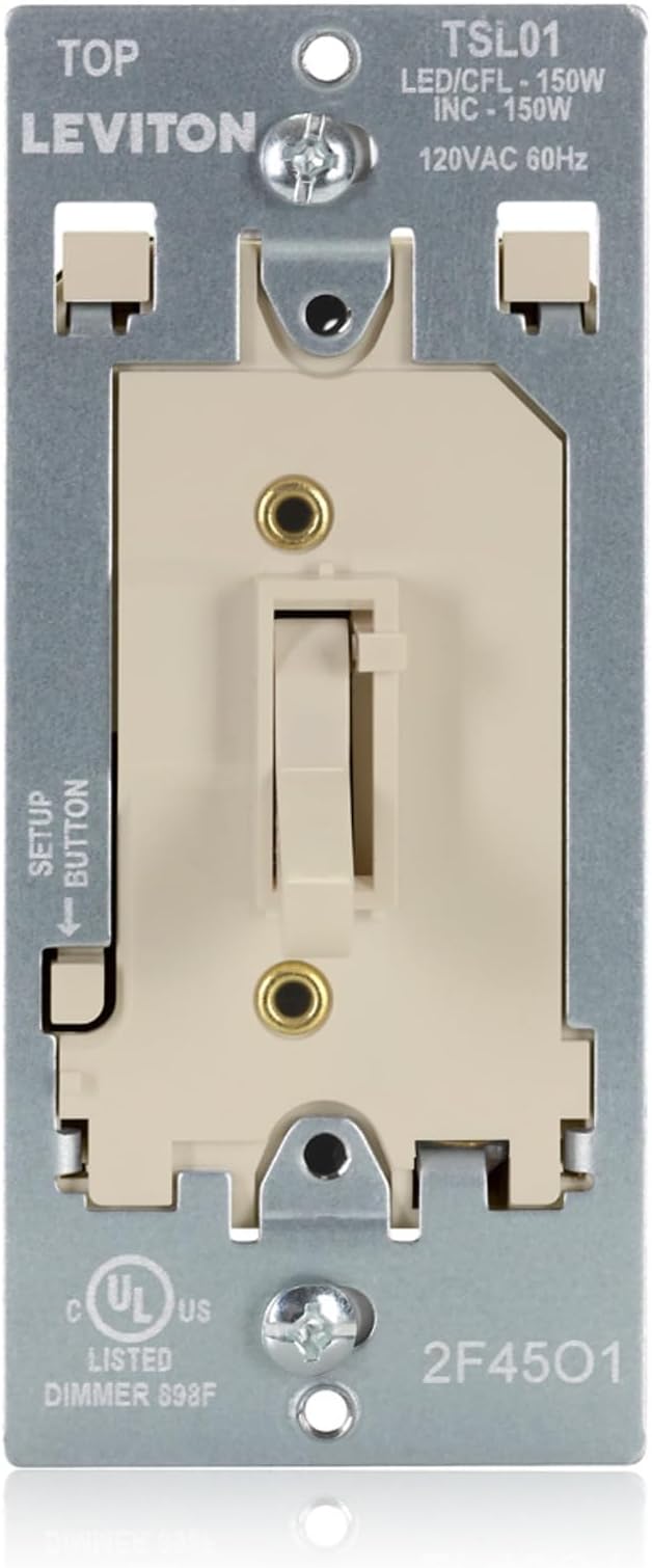 Leviton Toggle Slide LED Advanced Dimmer Switch for 150W Dimmable LED, Halogen and Incandescent Bulbs and Fixtures, TSL01-I, Ivory