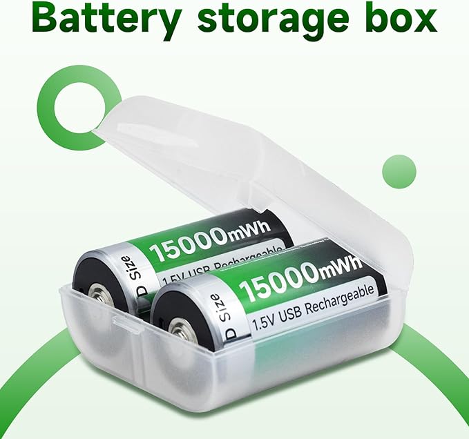 Rechargeable D Batteries 8 Pack, 15000mWh Rechargeable D Cell Battery with 4-in-1 USB-C Charging Cable, 1.5V Batteries D Size for Floodlight Toys, Water Heater, Gas Stove