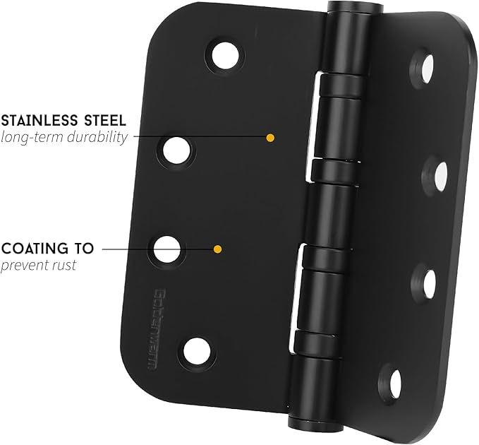 goldenwarm 3 Pack 4'' Black Ball Bearing Door Hinges – Heavy Duty Stainless Steel Hinges for Interior & Exterior Doors, 5/8'' Radius Corners