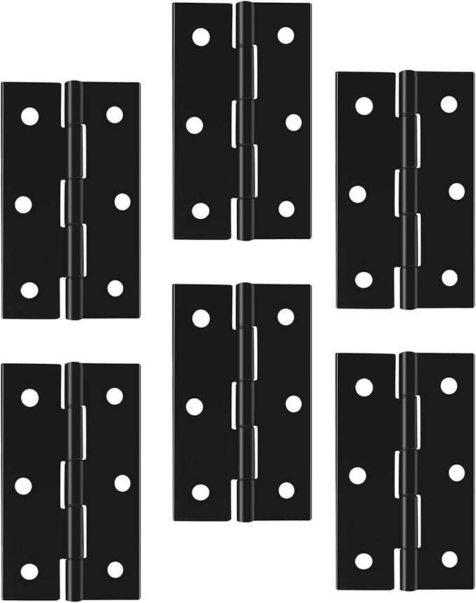 6pcs Butt Hinges Black Door Hinges, 2.63" x 1.46" Cabinet Door Hinge, Flat Folding Box Hinge for Jewelry, Wooden Box, Small Cupboard Furniture