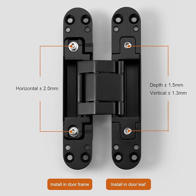 YAGU 6.5 inch Hidden Door Hinge 3 Way Adjustable Invisible Hinges for Doors Zinc Alloy Secret Door Hinges Concealed Door Butt Hinge 180 Degree Swing Black Door Hinge 1PC