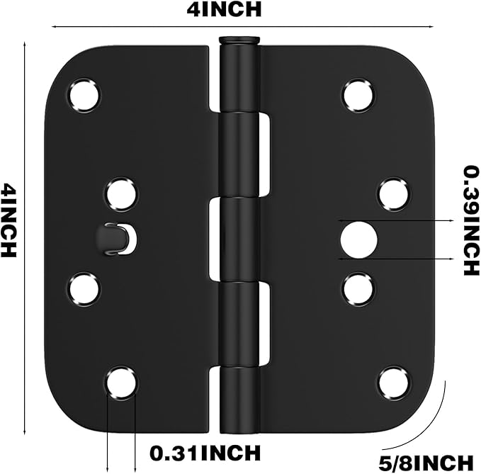 goldenwarm Black Door Hinges 4inch 12 Pack Security Door Hinges, Interior/Exterior Matte Black 4" Hinges with 5/8" Radius Corner for Doors Reversible Full Mortise Combination