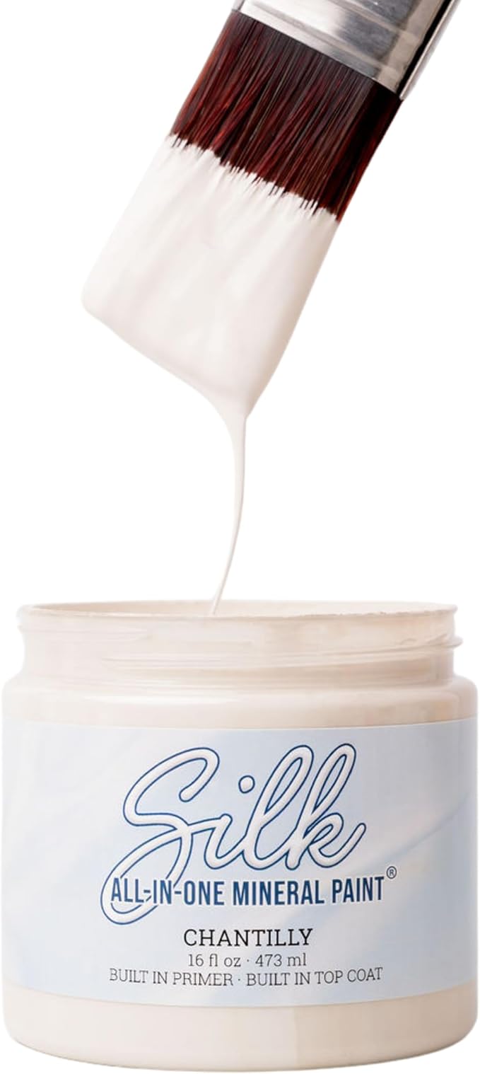 Dixie Belle Silk All-in-One Mineral Paint | Chantilly (4oz) | Warm Off White With Beige Undertones All-in-One Water Based Primer + Topcoat | Durable Furniture Paint | Low Reflective Finish