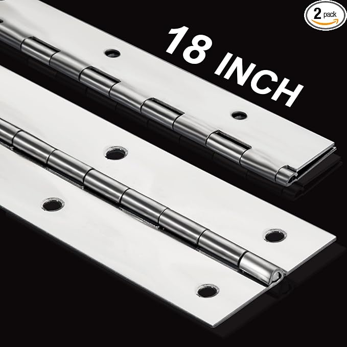 2Pack Heavy Duty Piano Hinge, 2" Open Width x 18" Continuous & Piano Hinges, 0.06” Thick Stainless Steel Piano Hinge with Holes, Polished Stainless Furniture Hinges for Cabinet Door Cases Woodworking