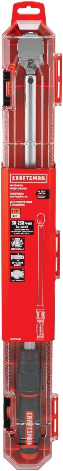CRAFTSMAN Torque Wrench, 1/2" Drive, 50-250 FT-LB (CMMT99434)