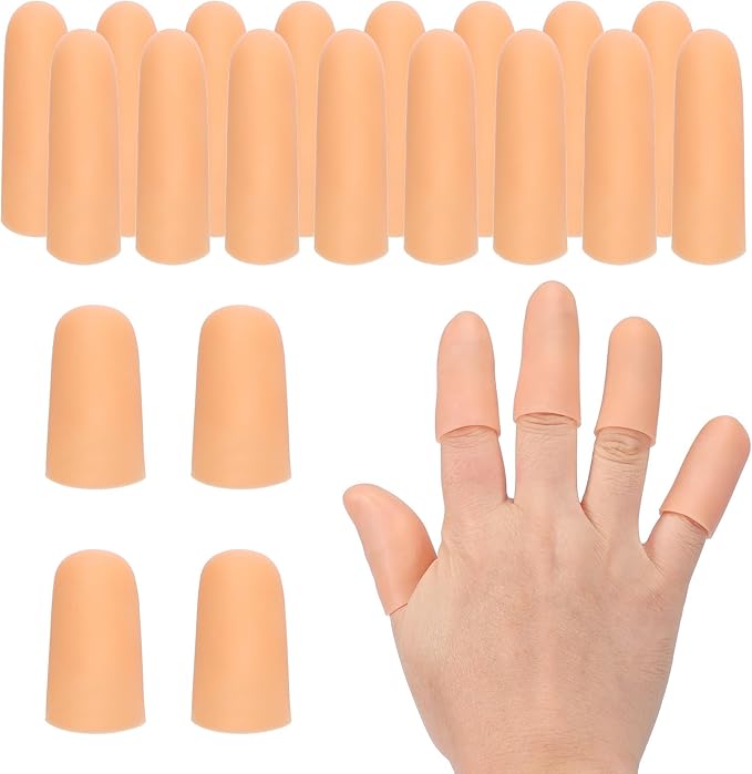 PATIKIL Finger Sleeve Protectors, 20pcs Silicone Finger Cots Cover Cap Thumb Guard Gel Finger Protection for Repair, Sports, 2 Size Skin Color