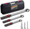 6-Piece Click Torque Wrench Set, 1/4", 3/8" & 1/2" Drive, ±3% | 4-20, 5-45, 15-165 Ft.lb Dual-Direction Torque Wrenches, 72-Tooth Ratchet with Extension Bars for Bicycle, Motorcycle & Auto