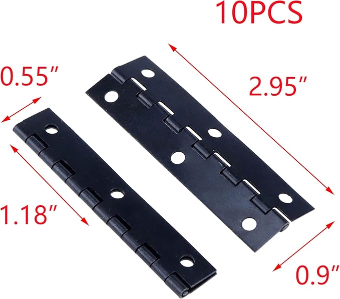 T Tulead Black Butt Hinges Narrow Iron Cabinet Hinges Toolbox Hinge 2.95"x0.9", Pack of 10 with Mounting Screws