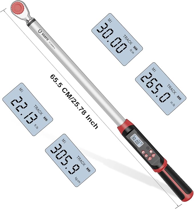 VANPO Digital Torque Wrench 1/2-Inch Drive for Automotive, 12.5-250.8 ft-lb | 17-340Nm, Electronic Torque Wrench with Buzzer & LED Indicator, Accurate to ±2%, for Agricultural & Tractor