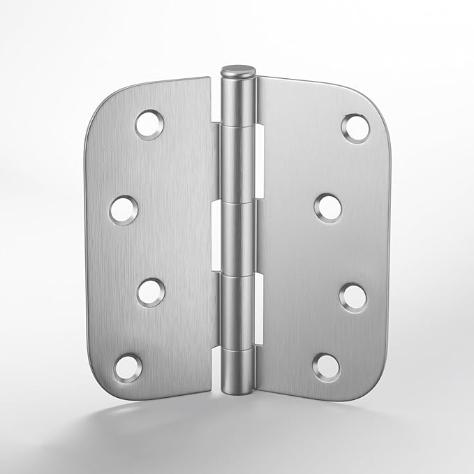 goldenwarm 48 Pack 4 inch Brushed Nickel Door Hinges Satin Nickel Exterior Door Hinges - Residential Hinges for Interior and Exterior Doors, 5/8" Radius Corners, Iron
