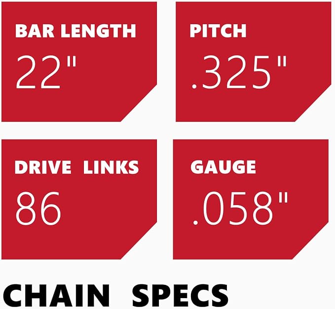 KAKEI 22 Inch Chainsaw Chain .325" Pitch .058" Gauge 86 Drive Links Fits Blue Max 20160 57cc (3 Chains) - Full Chisel