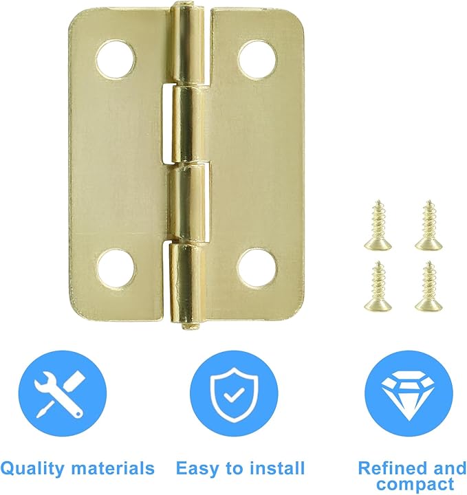 50 Pcs Small Hinges 1 Inch Butt Hinge with Screws,Jewelry Box Hinges Mini Hinges,Folding Craft Hinges Small Cabinet Hinges for DIY Box Mini Furniture Cupboard Closet(Gold)