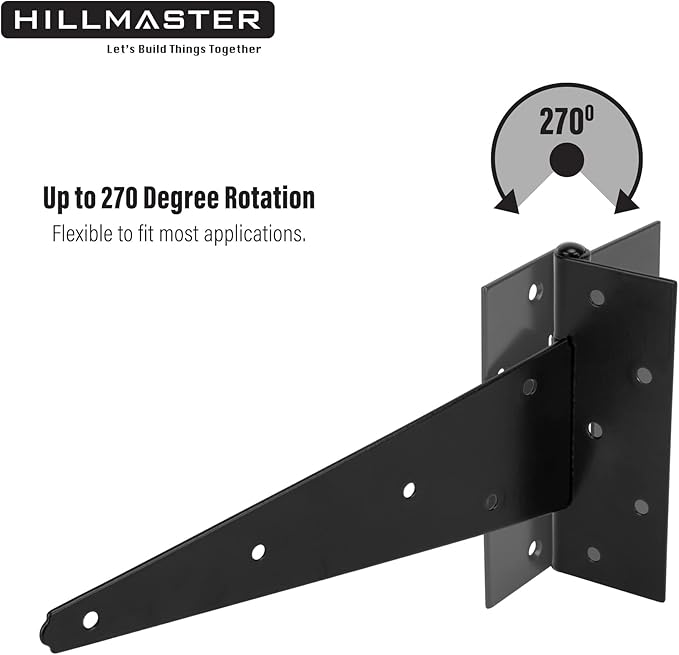 HILLMASTER 12 Inch T-Strap Heavy Duty Shed Door Hinges Gate Strap Hinges Black Tee Hinge Wrought Hardware for Wooden Fences,Yard,Barn Door,Rustproof (2 Pack)