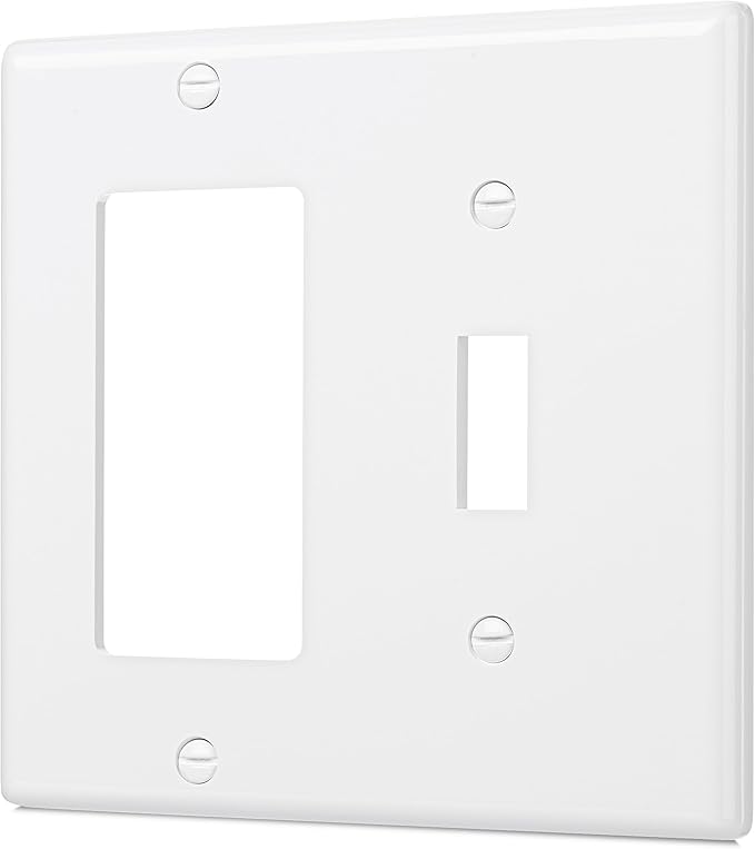 Bates- Combination Wall Plate, Toggle Switch/Decorator, White, 4.5"x4.5"/Standard Size, 2 Gang Wall Plate