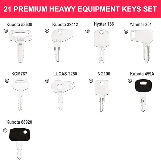 21-Piece Heavy Equipment Key Set: Universal Master Keys Compatible with CAT, John Deere, Komatsu, Kubota, JCB, Bobcat & 10+ Brands Durable Ignition Keys for Construction Operators