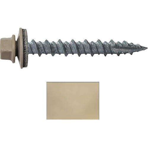10 x 1-1/2" Surrey Beige Metal Roofing Screws - Hex Washer Head- Self-Starting/Tapping - EPDM Washer. 1 x 250 Count Bag - 250 Screws