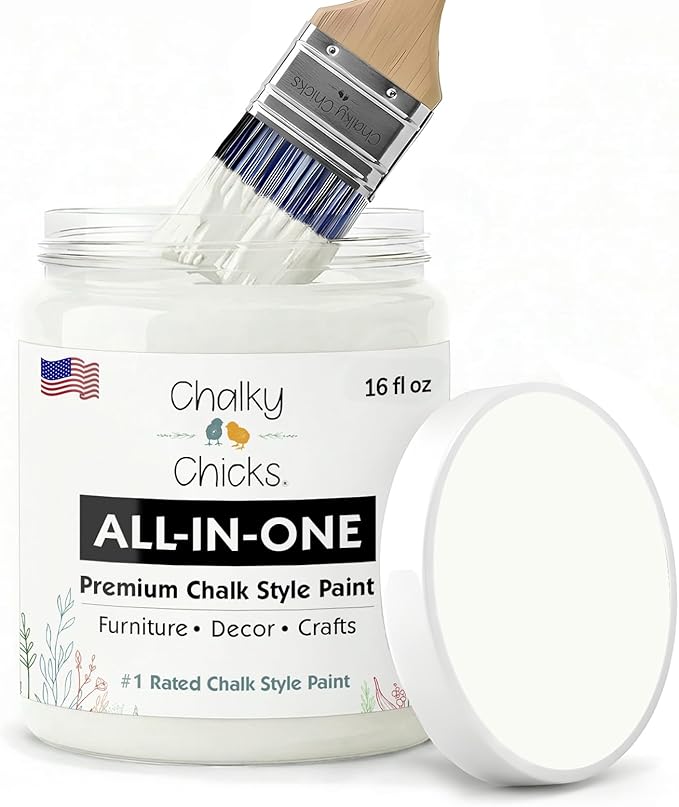 Chalky Chicks 16 Fl Oz Matte Buttermilk (White) Chalk Paint for Furniture Without Sanding - No Prep Furniture Paint No Sanding All in One for Crafts, Wood, Walls, Cabinet, Metal, Dresser, Farmhouse