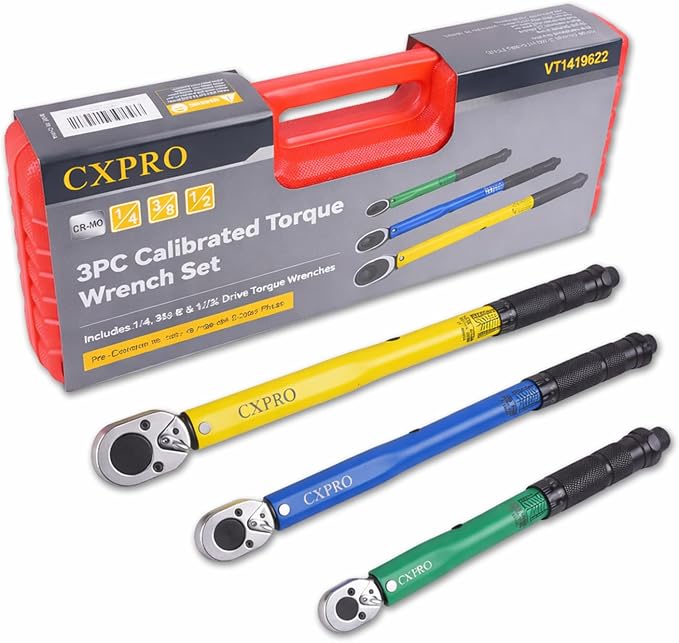 3Pcs Click Torque Wrench Set For Bike, Car, Motorcycle & DIY | 1/4", 3/8" & 1/2" Drive ±4% Accuracy, 72-Tooth Dual-Direction Adjustable Ratchet, 2-230N.m Dual Scale