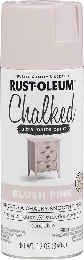 Rust-Oleum Blush Pink Chalked All-in-One Ultra Matte Spray Paint | One Coat Coverage | No Primer, Sanding, Or Topcoat Needed | Easy Spray Application | Made in USA | 12 OZ