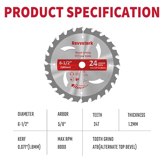 10 Pack Circular Saw Blade 6-1/2" 24T with 5/8" Arbor, Carbide Tipped Teeth, TCT Saw Blades for Cutting Various Wood, Plastic and Composite Materials, Fit Dewalt Craftsman Ryobi Milwaukee
