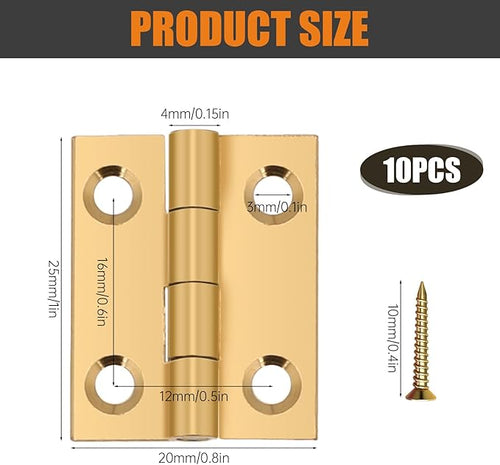 10PCS Mini Solid Brass Hinge Jewelry Box Cabinet Drawer Butt Hinge 1 Inch Small Hinges for Wooden Box with Screws
