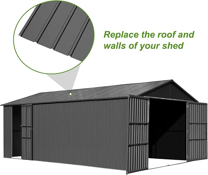 20PCS Metal Roofing Panels, Corrugated Galvanized Roof Panels, Waterproof Metal Siding Panels with 120 Pcs Steel Screws for Pergola, Gazebo, Shed, Garages, Stables and Mobile Homes (Grey)