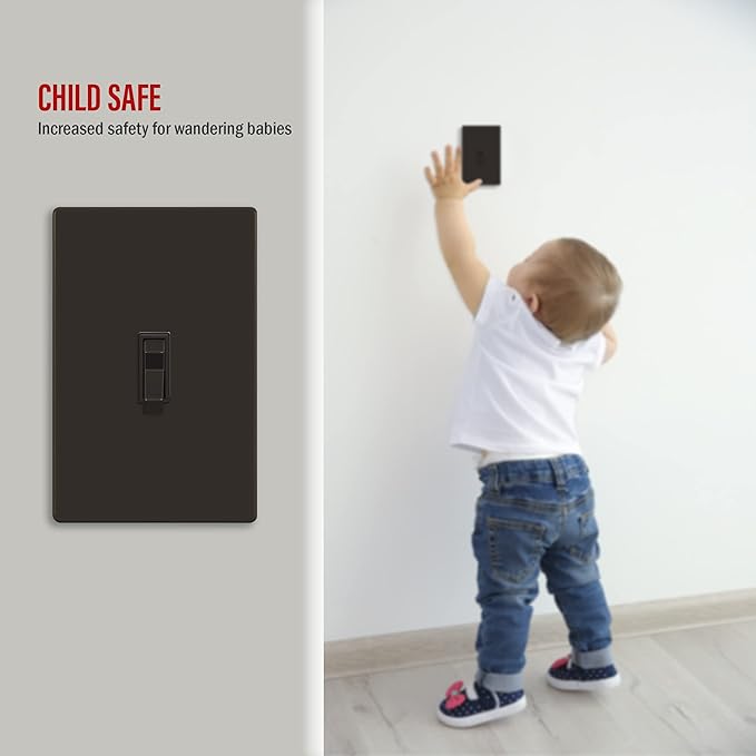 ENERLITES Screwless Toggle Switch Wall Plate, Child Safe Light Switch Cover, Standard Size 1-Gang 4.68" x 2.93", Unbreakable Polycarbonate Thermoplastic, UL Listed, SI8811-BR, Glossy, Brown