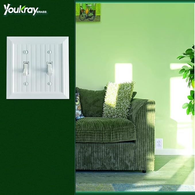 Pure White Classic Beadboard Wall Plates,Light Switch Covers,Electrical Outlet Covers, Switch Plates of Various Combination, Nature Bamboo Fiber Wall plate (2 Gang Toggle 2 Pack)