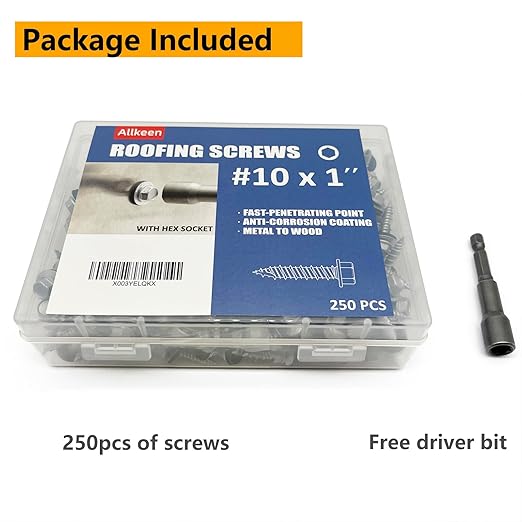 #10 x 1 Hex Head Sheet Metal Roof Screws, Rustpert Coating Metal to Wood siding Screws, 250 Pieces