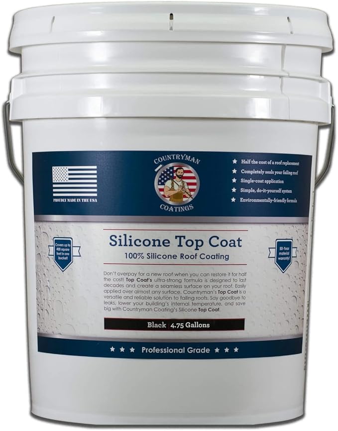 100% Silicone Roof Coating for RVs, Campers & Flat Roofs - Waterproof Seal for Leaks, Cracks & Seams - Ponding Water Resistant - 4.75 Gallon Black