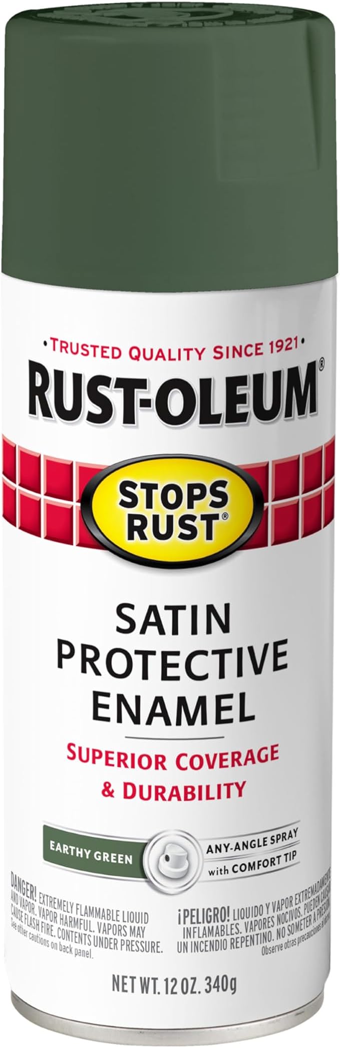 Rust-Oleum 369192 Stops Rust Spray Paint, 12 oz, Satin Earthy Green