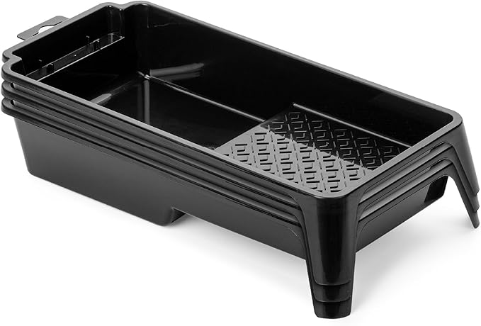 Bates- 4 Inch Paint Tray, 3 Pack, Black, Plastic 4 Inch Paint Roller Tray, Deep Capacity, Textured Ridge