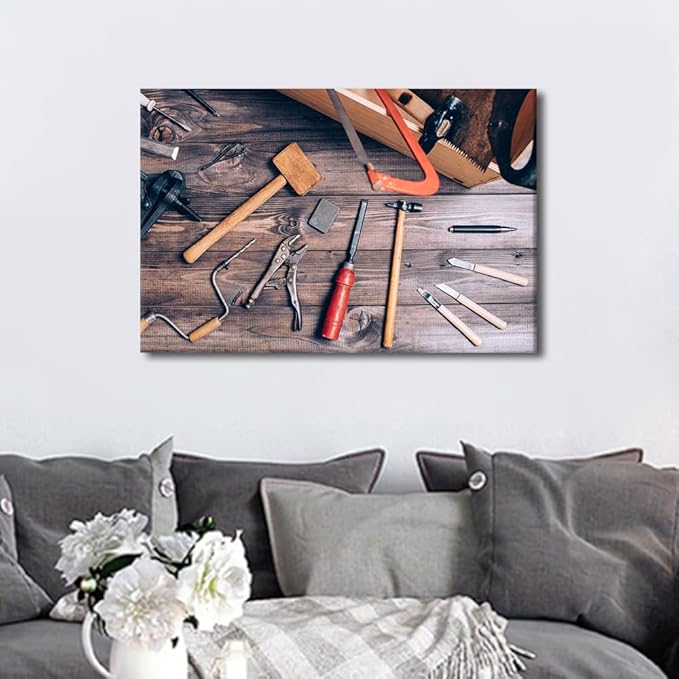 TUMOVO Wall Art for Office Wall Art Instruments on Wooden Table Background 1 Panels Picture Canvas Print Artwork Home Study Repair Shop Wall Decor Modern Poster ((16" Wx24 H)