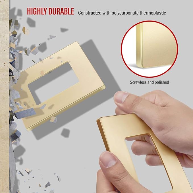 ENERLITES Elite Series Screwless Decorator Wall Plate Child Safe Outlet Cover, Gloss Finish, Size 1-Gang 4.68" H x 2.93" L, Unbreakable Polycarbonate Thermoplastic, SI8831-GD, Gold