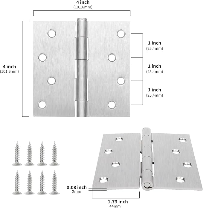 goldenwarm 3 Pack Nickel Door Hinges 4inch x 4 inch Door Hinges Brushed Nickel Door Hardware Satin Nickel Iron Door Hinge with Square Corners