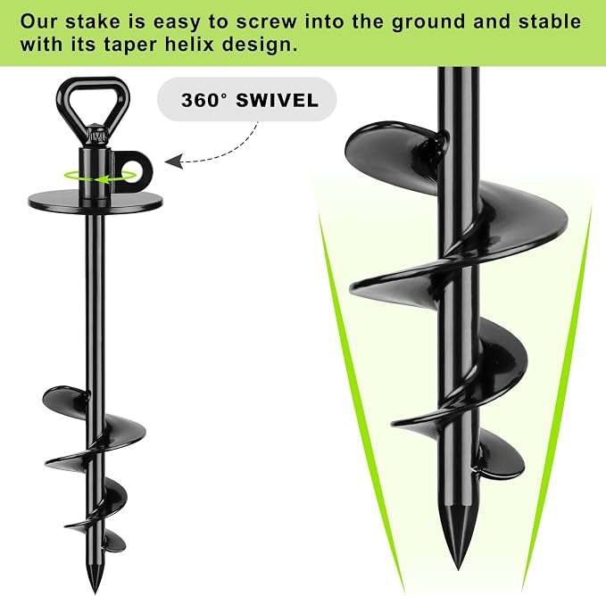 SELEWARE Dog Tie Out Stake 360° Swivel Dog Anchor Outdoor Dog Ground Anchor | 15" Long Anti-Rust Heavy Duty Dog Stake for Large Dogs up to 220 lbs, Easy Install with Twist Rod for Yard, Camping Outside