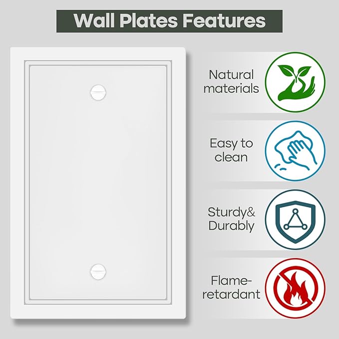 4 Pack Single Blank Outlet Cover Plate White Classic Decorative Blank Light Switch Plates Cover 1 Gang Blank Wall Plate for Duplex Toggle